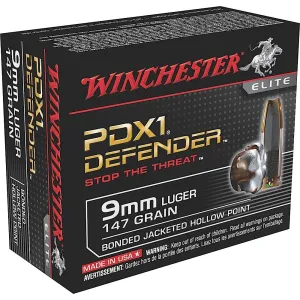 Winchester S9MMPDB1 Defender 9mmLuger 147gr Bonded Jacket Hollow Point 20 Per Box/10 Case Centerfire, Handgun Ammunition