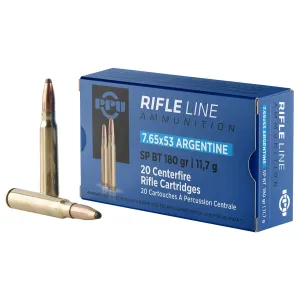 PPU PP7AS Metric 7.65x53mmArgentine 180gr Soft Point Boat Tail 20 Per Box/10 Case Centerfire, Rifle Ammunition