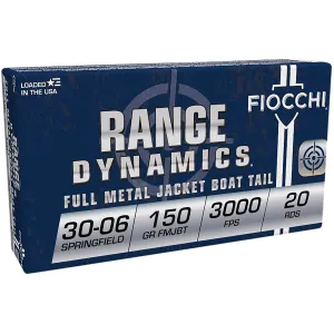 Fiocchi 3006A Range Dynamics 30-06Springfield 150gr Full Metal Jacket Boat Tail 20 Per Box/10 Case Centerfire, Rifle Ammunition