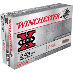 Winchester X2431 Super X 243Win 80gr Jacketed Soft Point 20 Per Box/10 Case Centerfire, Rifle Ammunition
