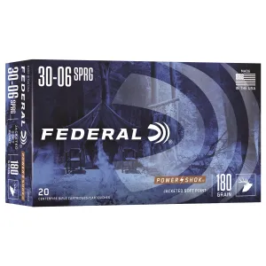 Federal 3006B Power-Shok 30-06Springfield 180gr Jacketed Soft Point 20 Per Box/10 Case Centerfire, Rifle Ammunition