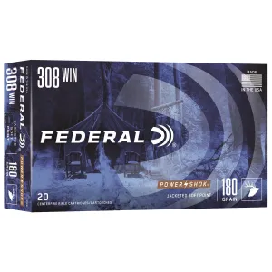Federal 308B Power-Shok 308Win 180gr Jacketed Soft Point 20 Per Box/10 Case Centerfire, Rifle Ammunition