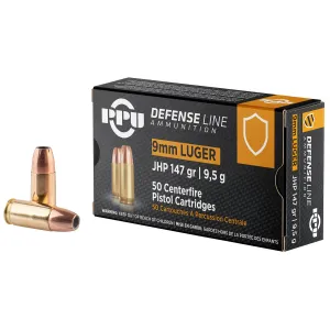 PPU PPD92 Defense 9mmLuger 147gr Jacketed Hollow Point 50 Per Box/20 Case Centerfire, Handgun Ammunition