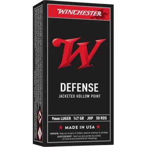 Winchester USA9JHP2 USA 9mmLuger 147gr Jacketed Hollow Point 50 Per Box/10 Case Centerfire, Handgun Ammunition