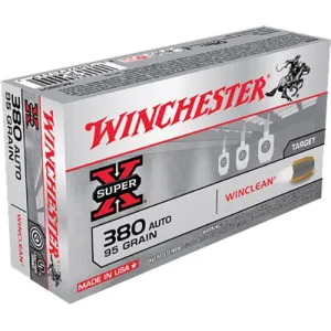 Winchester WC3801 Super X 380ACP 95gr Winclean Brass Enclosed Base 50 Per Box/10 Case Centerfire, Handgun Ammunition