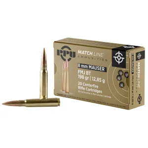 PPU PPM8 Match 8mmMauser 200gr Full Metal Jacket Boat Tail 20 Per Box/10 Case Centerfire, Rifle Ammunition
