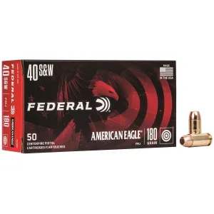 Federal AE40R1 American Eagle 40S&W 180gr Full Metal Jacket 50 Per Box/20 Case Centerfire, Handgun Ammunition