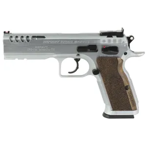 Tanfoglio Stock Master, Semi-automatic, DA/SA, Steel Frame Pistol, 9MM, 4.75 in Barrel, Hard Chrome Finish, Walnut Grips, Adjustable Sights, Ambidextrous Safety, 17 Rounds TF-STOCKM-9