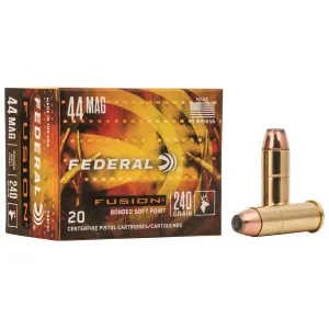 Federal F44SF1 Fusion 44RemMag 240gr Fusion Soft Point 20 Per Box/10 Case Centerfire, Handgun Ammunition