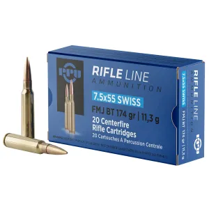 PPU PP7SF Metric 7.5x55mmSwiss 174gr Full Metal Jacket Boat Tail 20 Per Box/10 Case Centerfire, Rifle Ammunition