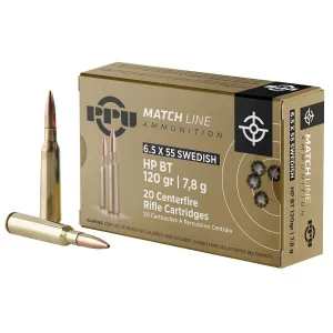 PPU PPM6 Match 6.5x55Swedish 120gr Hollow Point Boat Tail 20 Per Box/10 Case Centerfire, Rifle Ammunition
