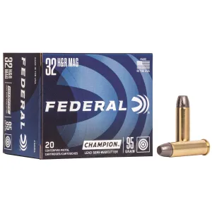 Federal C32HRA Champion Training 32H&R Mag 95gr Lead Semi Wadcutter 20 Per Box/25 Case Centerfire, Handgun Ammunition