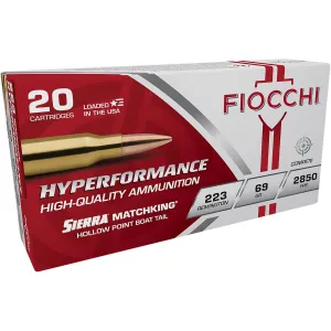 Fiocchi 223MKC Hyperformance Compete 223Rem 69gr Sierra MatchKing BTHP 20 Per Box/10 Case Centerfire, Rifle Ammunition