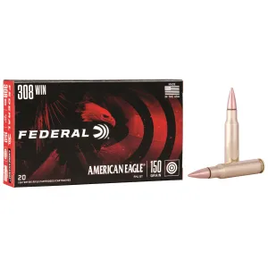Federal AE308D American Eagle 308Win 150gr Full Metal Jacket Boat Tail 20 Per Box/25 Case Centerfire, Rifle Ammunition