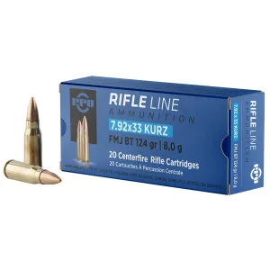 PPU PP7K Metric 7.9x33mmKurz 124gr Full Metal Jacket Boat Tail 20 Per Box/25 Case Centerfire, Rifle Ammunition