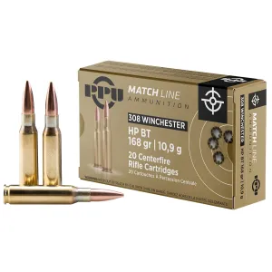 PPU PPM3082 Match 308Win 168gr Hollow Point Boat Tail 20 Per Box/10 Case Centerfire, Rifle Ammunition