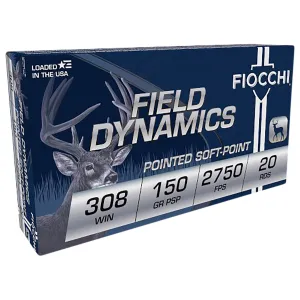Fiocchi 308B Field Dynamics 308Win 150gr Pointed Soft Point 20 Per Box/10 Case Centerfire, Rifle Ammunition