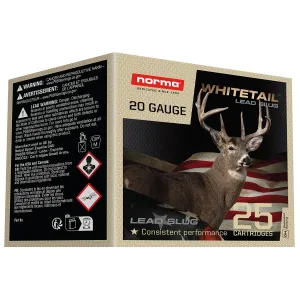 Norma Ammunition 1198043420 Whitetail 20Gauge 2.75 1oz Slug Shot 25 Per Box/10 Case, Shotshell Slug Loads