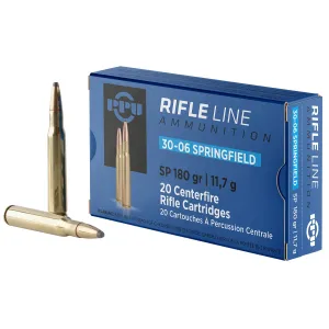 PPU PP30063 Standard 30-06Springfield 180gr Soft Point 20 Per Box/10 Case Centerfire, Rifle Ammunition