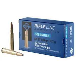 PPU PP303S2 Standard 303British 180gr Soft Point Boat Tail 20 Per Box/10 Case Centerfire, Rifle Ammunition