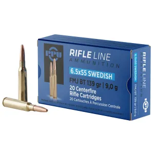 PPU PP6SWF Metric 6.5x55Swedish 139gr Full Metal Jacket Boat Tail 20 Per Box/10 Case Centerfire, Rifle Ammunition