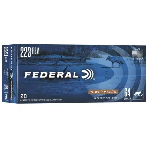 Federal 223L Power-Shok 223Rem 64gr Jacketed Soft Point 20 Per Box/10 Case Centerfire, Rifle Ammunition