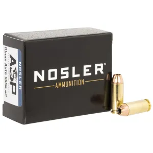 Nosler 51400 Assured Stopping Power 10mmAuto 180gr Jacketed Hollow Point 20 Per Box/20 Case Centerfire, Handgun Ammunition