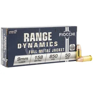 Fiocchi 9APE Range Dynamics 9mmLuger 158gr Full Metal Jacket 50 Per Box/20 Case Centerfire, Handgun Ammunition