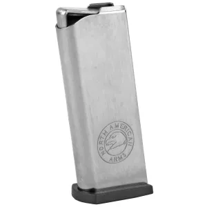 North American Arms Magazine, 25ACP/32ACP, 6 Rounds, Fits Guardian, Stainless Steel, Flat Base Plate MZ-32