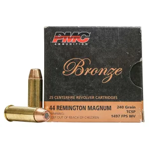 PMC 44D Bronze 44RemMag 240gr Truncated Cone Soft Point 25 Per Box/20 Case Centerfire, Handgun Ammunition