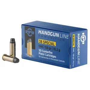 PPU PPH38SS 38Special 158gr Semi Wadcutter 50 Per Box/10 Case Centerfire, Handgun Ammunition