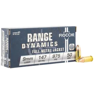 Fiocchi 9APD Range Dynamics 9mmLuger 147gr Full Metal Jacket 50 Per Box/20 Case Centerfire, Handgun Ammunition