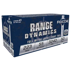 Fiocchi 223A Range Dynamics 223Rem 55gr Full Metal Jacket Boat Tail 50 Per Box/20 Case Centerfire, Rifle Ammunition