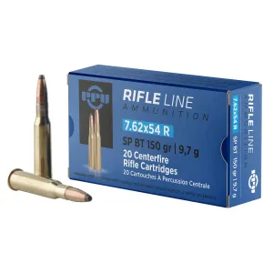 PPU PP76254S Metric 7.62x54mmR 150gr Soft Point Boat Tail 20 Per Box/10 Case Centerfire, Rifle Ammunition