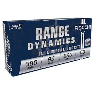 Fiocchi 380AP Range Dynamics 380ACP 95gr Full Metal Jacket 50 Per Box/20 Case Centerfire, Handgun Ammunition