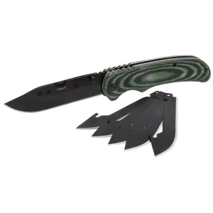 HME KNSSK Scalpel Knife w/Replacement Blades Folding Skinner Plain Black Oxide Black/Green Micarta Handle Includes 5 Replacement Blades 6 Blades