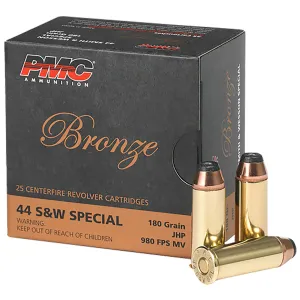 PMC 44SB Bronze 44S&WSpl 180gr Jacketed Hollow Point 25 Per Box/20 Case Centerfire, Handgun Ammunition