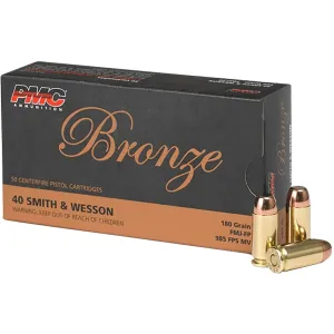 PMC 40E Bronze 40S&W 180gr Full Metal Jacket Flat Point 50 Per Box/20 Case Centerfire, Handgun Ammunition