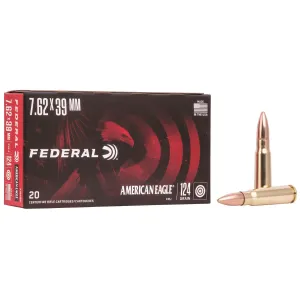 Federal A76239A American Eagle 7.62x39mm 124gr Full Metal Jacket 20 Per Box/25 Case Centerfire, Rifle Ammunition