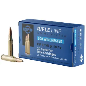 PPU PP3082 Standard 308Win 165gr Pointed Soft Point Boat Tail 20 Per Box/10 Case Centerfire, Rifle Ammunition