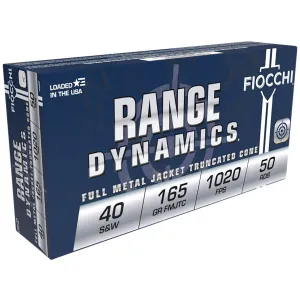 Fiocchi 40SWF Range Dynamics 40S&W 165gr Full Metal Jacket Truncated Cone 50 Per Box/20 Case Centerfire, Handgun Ammunition