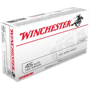 Winchester USA45A USA 45ACP 185gr Full Metal Jacket Flat Nose 50 Per Box/10 Case Centerfire, Handgun Ammunition