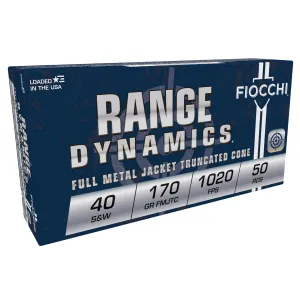 Fiocchi 40SWA Range Dynamics 40S&W 170gr Full Metal Jacket Truncated Cone 50 Per Box/20 Case Centerfire, Handgun Ammunition