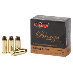 PMC 10B Bronze 10mmAuto 170gr Jacketed Hollow Point 25 Per Box/20 Case Centerfire, Handgun Ammunition