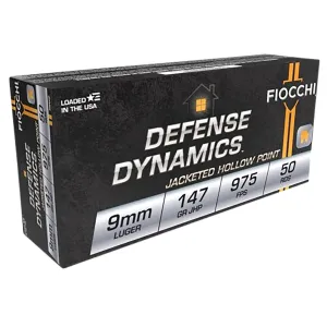Fiocchi 9APDHP Defense Dynamics 9mmLuger 147gr Jacketed Hollow Point 50 Per Box/20 Case Centerfire, Handgun Ammunition