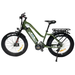 Bakcou E-bikes BMST24GB21 Mule ST 24 Matte Army Green 18 in w/Stand Over Height of 29.50 in Frame, Shimano Alivio Hill-Climbing 9 Speed Bafang M620 Ultra Motor 35+ mph Speed
