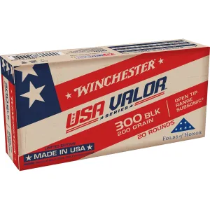 Winchester Ammunition USA VALOR, 300 Blackout, 200 Grain, Full Metal Jacket Open Tip Bullet, 20 Round Box USAV300BX