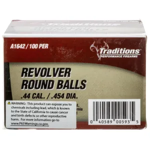 Traditions A1642 , Revolver 44 Cal Lead Ball .454 Dia 140 gr/ 100 Rd