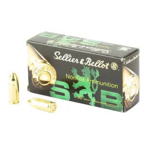 Sellier & Bellot NonTox, Pistol Ammunition, 9MM, 124 Grain, Total Full Metal Jacket, 50 Round Box SB9NTB