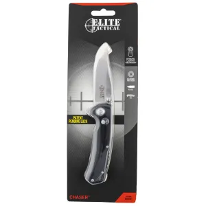 Elite Tactical ETFDR006CS Chaser 3.50 in Folding Clip Point Plain Satin D2 Steel Blade/ Black G10 Handle Features Clamshell Packaging Includes Pocket Clip